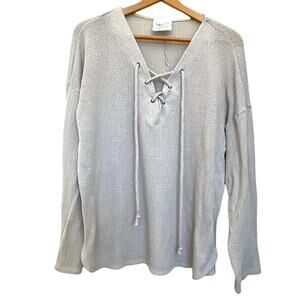 Sadie & Love Sweater Sz XL Women's Lace-up V Neck Long Sleeve Open Knit Gray
